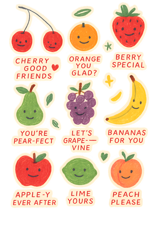 Vintage Fruit Pun Sticker Sheet